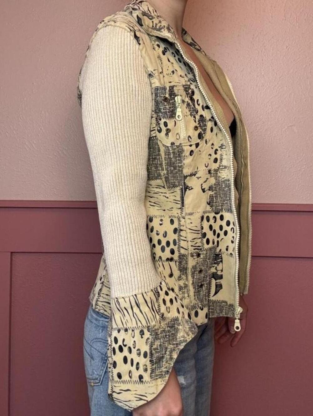 animal patchwork jacket cream black bell sleeves early 2000s vintage y2k - Picture 4 of 8